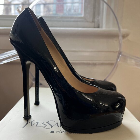 SAINT LAURENT YSL TRIBTOO PATENT PLATFORM PUMPS - Picture 1 of 16